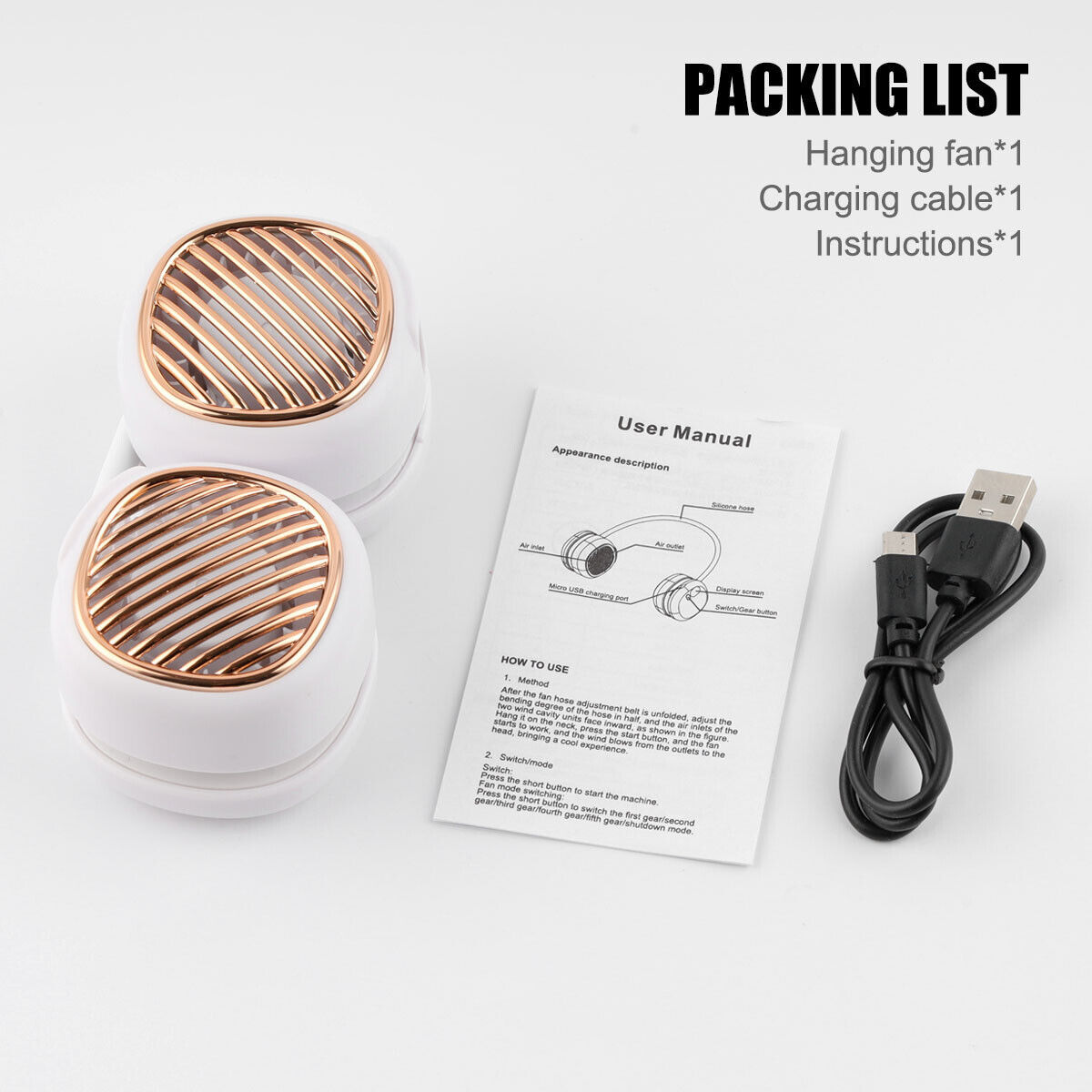 Portable Hanging Neck Fan - 5 Speed - Wearable Personal Fan Air Cooler - Rechargeable